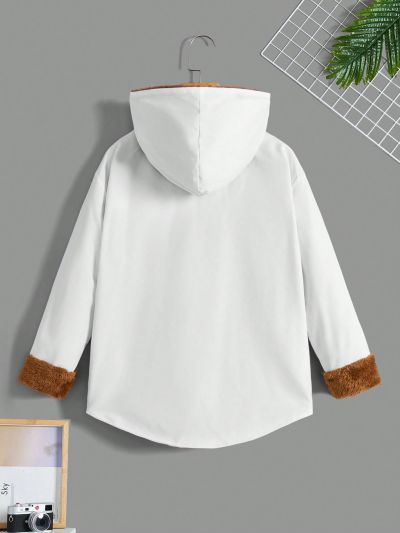 SHEIN Boys' Casual Plaid Patchwork Fleece Lined Woven Jacket