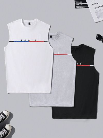 Manfinity Homme Men'S Letter Printed Round Neck Vest