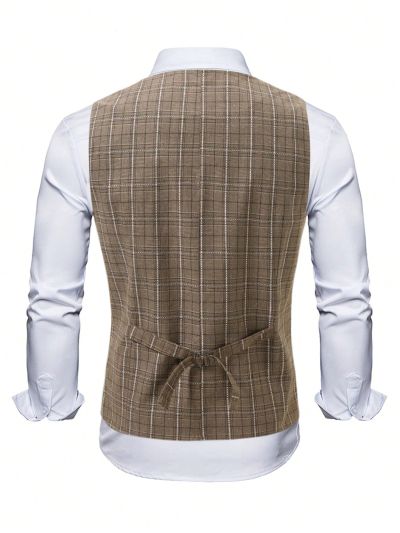 Extended Sizes Men Plus 1pc Plaid Print Waistcoat