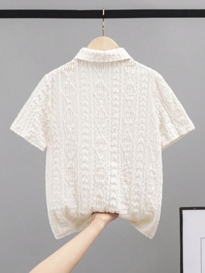 SHEIN Kids EVRYDAY Tween Boy Loose Fit Casual Jacquard Short Sleeve Shirt