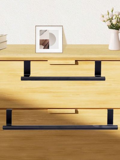 SHEIN Basic living 1PC Black Single Rod Towel Rack Cabinet Door Back Type Hanging Rack Non-punched Towel Rod