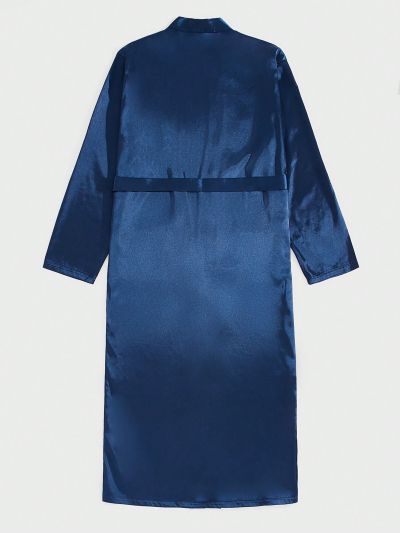 Men Solid Belted Satin Robe