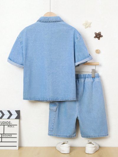Tween Boys' Short Sleeve Denim Shirt And Denim Shorts Set