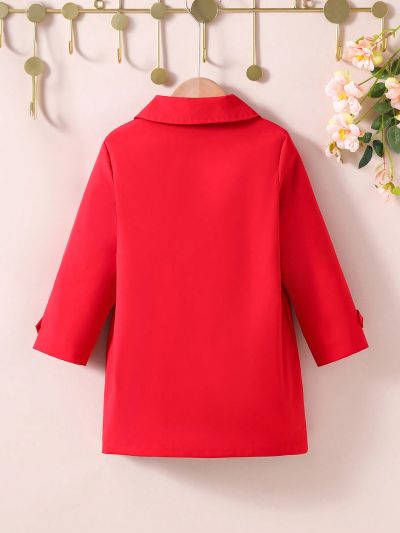 SHEIN Kids EVRYDAY Girls' Casual Long Sleeve Double Breasted Plaid Coat, Perfect For Autumn And Winter Windproof Outfit