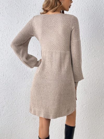 SHEIN Frenchy Women's V-neck Lantern Sleeve Sweater Dress
