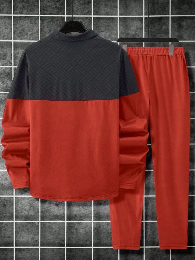 Manfinity Homme Men's Zipper Front Word Print Polo Shirt And Jogger Pants Two-piece Set