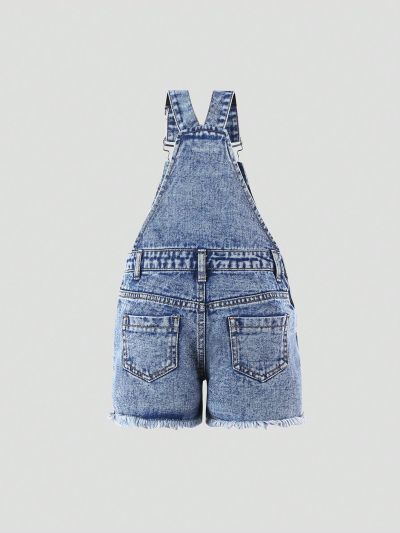 Young Girl's Vintage Street Style Adjustable Strap, Casual Loose & Comfortable Denim Overall Skort
