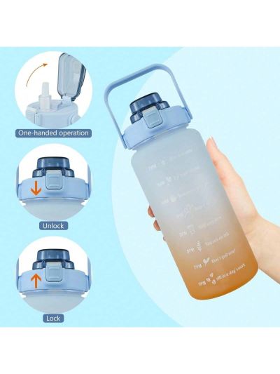 1pc Matte Color Large Capacity Plastic Water Bottle With Blue Lid And Color Changing Feature, Bubble Tea Straw Cup
