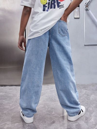 SHEIN Tween Boys' Casual & Fashionable Printed Jeans