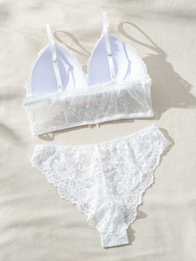 SHEIN Women's Lace Lingerie Set With Bow Decoration