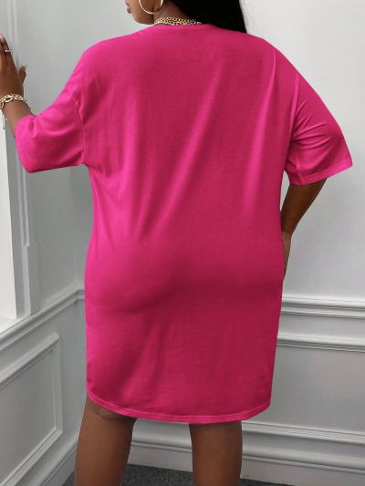 SHEIN CURVE+ Plus Size Round Neck Drop Shoulder Dress