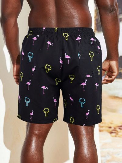 Men's Plus Size Drawstring Waist Beach Shorts With Slanted Pockets