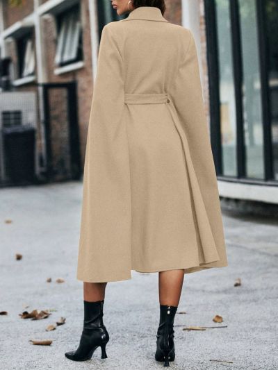 Solid Color Long Cape Woolen Coat