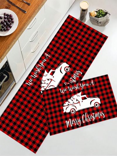 SHEIN Christmas-themed Waterproof & Non-slip Living Room & Kitchen Carpets For Peaceful Night Decor