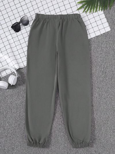 SHEIN Teen Boys' Casual Elastic Waist Weave Tag Detailing Tapered Long Pants