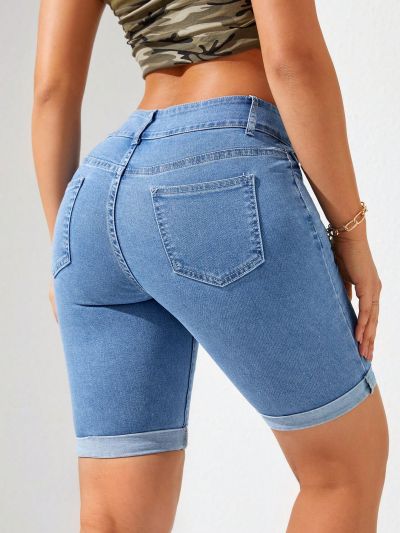 Women's Rolled Cuff Slim Fit Denim Shorts
