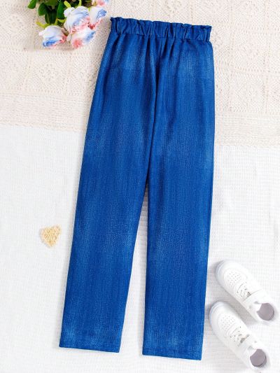 Fashionable Denim-Look Knitted Pants For Tween Girls