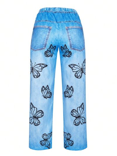 SHEIN Kids Nujoom 1pc Tween Girls Butterfly Print Casual Pants For Spring/Summer