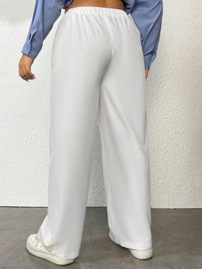 Plus Solid Slant Pocket Wide Leg Suit Pants