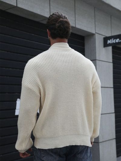 Extended Sizes Men's Plus Size Solid Color Drop Shoulder Sweater