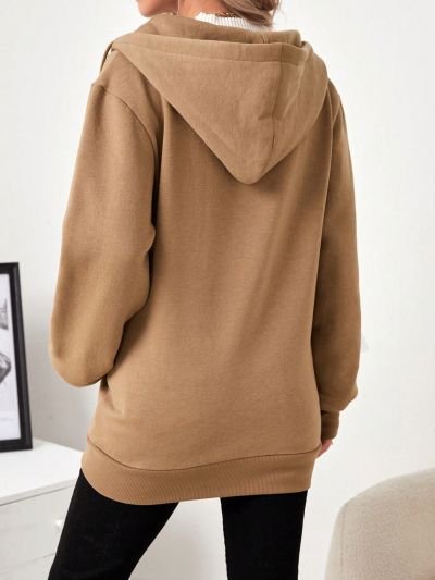 SHEIN Maternity Zipper Drawstring Hooded Sweatshirt