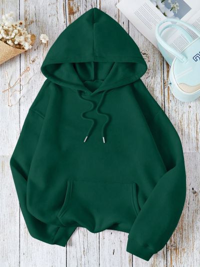 Floral Print Kangaroo Pocket Drawstring Thermal Hoodie