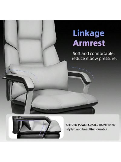 SeekFancy Reclining Office Chair with Footrest O203, Big and Tall Office Chair 500lbs Wide Seat with 170° Backrest, Black Pu Leather Managerial Desk Chair, High Back Large Executive Office Chair