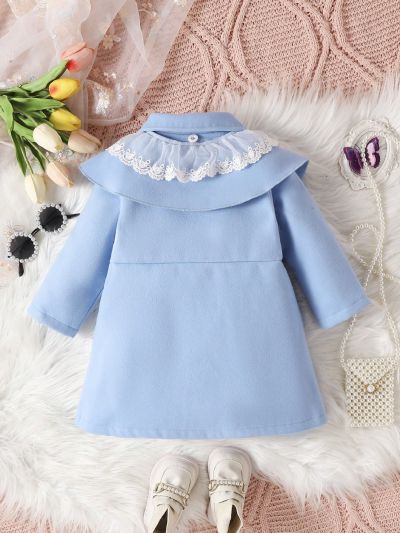 Baby Girl Contrast Lace Bow Front Overcoat