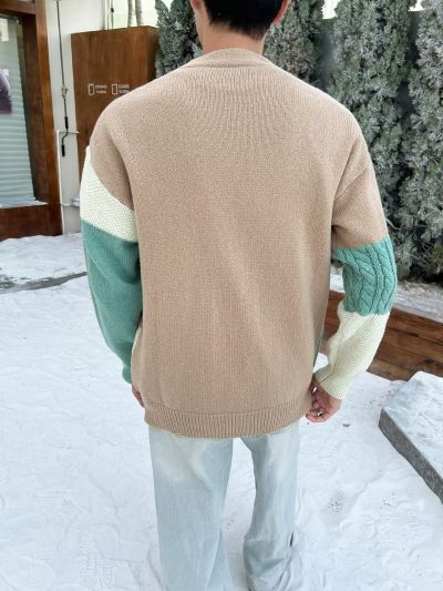 Manfinity Men's Cable Knitted Colorblock Button Front Cardigan