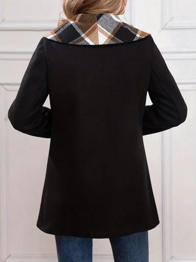 Plus Size Plaid Waterfall Lapel Single Breasted Woolen Coat