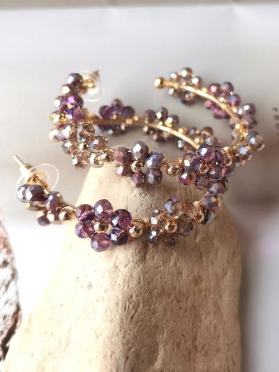 Fashion Artificial Crystal Flower Decor Hoop Earrings For Women For Daily Decoration