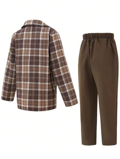 SHEIN Tween Boys Casual Elegant English Style Suit Jacket And Pants, Gentleman Attire