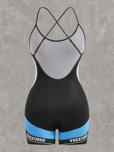 SHEIN Coolane Women's Contrast Letter Print Romper