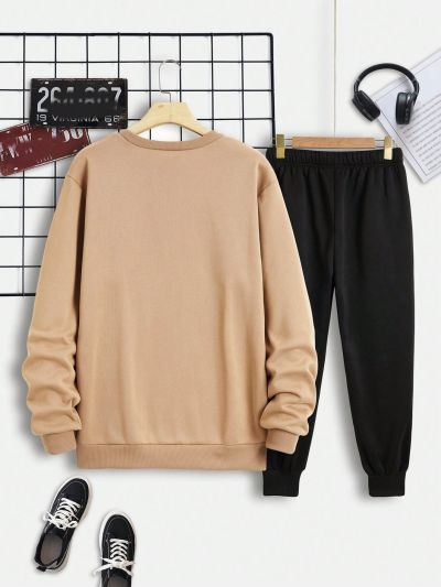 Men's Simple King Printed Round Neck Sweatshirt And Sweatpants Two-piece Set