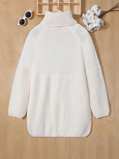 Girls' High Neck Raglan Sleeve Sweater Dress
