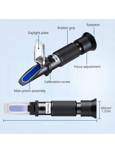 Refractometer for Grape Wine Brewing, Measuring Sugar Content in Original Grape Juice and Predicting The Wine Alco-hol Degree, Dual Scale of 0-40% Brix & 0-25% vol Alco-hol