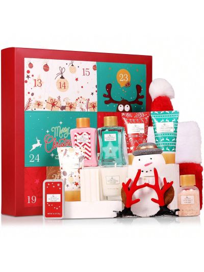 Advent Calendar Christmas Gift Set with Box, Spa Gift Set Includes Hand Cream, Body Lotion, Candles, Shower Gel, Bath Bomb, Holiday Gift, Pamper Kit