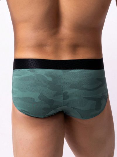 Men'S Camo Pattern Color Block Waistband Triangle Briefs