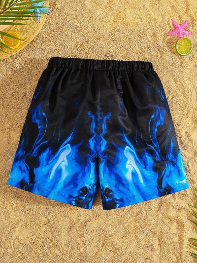 SHEIN Teen Boys' Leisure Flame Print Beach Swim Trunks