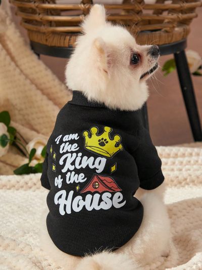 Reh Arte 1pc Cute Black Pet Printed Warm Pet Sweatshirt Without Hood