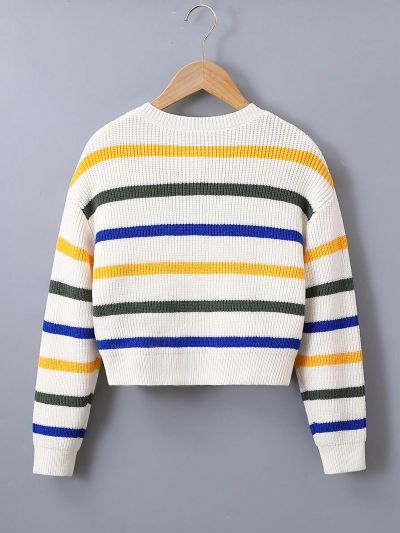 Girls' Striped Long Sleeve Cardigan