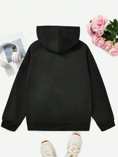 Teen Girls' Letter Printed Zipper Basic Casual Sweatshirt