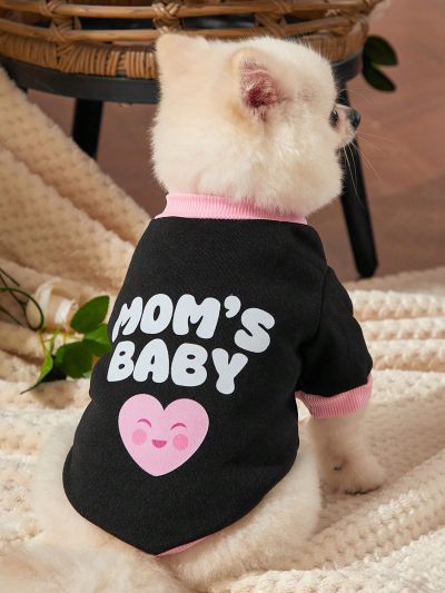 Debiesn 1pc Pink & Black Color Blocked Love Heart Print Pet Sweater Without Hat For Small Dogs
