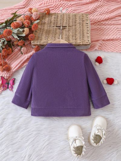 SHEIN Baby Boys' Casual Street Style Retro Letter Embroidered Corduroy Jacket With Turn-down Collar For Autumn And Winter