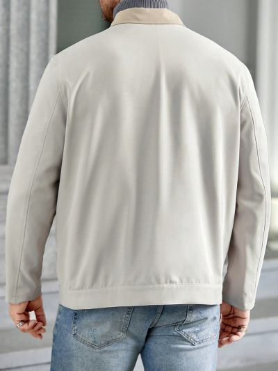 Manfinity Homme Men's Plus Size Woven Casual Jacket With Turn-down Collar