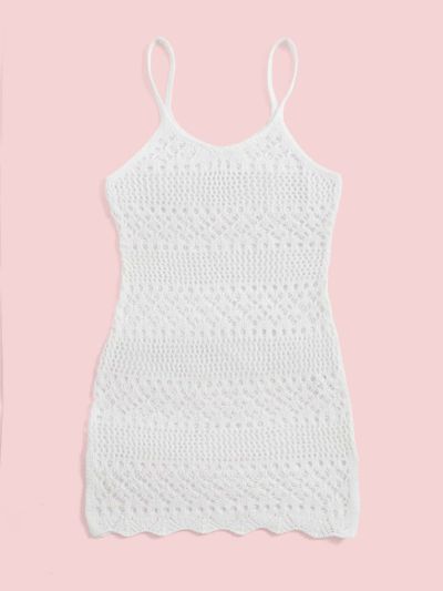 SHEIN Teen Girls Hollow Out Scallop Trim Cover Up Dress