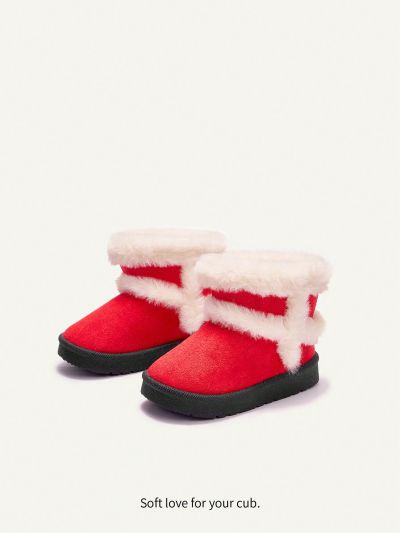 Cozy Cub Girls' Fashionable Trendy Design, Stylish, Warm & Comfortable Plush Snow Boots, Red