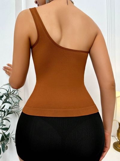 Women'S Single Shoulder Ribbed Shapewear Top