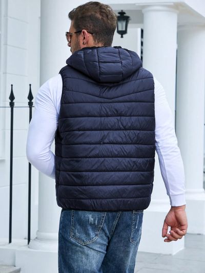 Men Plus Zip Up Hooded Vest Puffer Coat