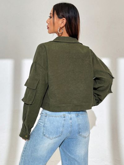 SHEIN Coolane Solid Color Drop Shoulder Cropped Jacket
